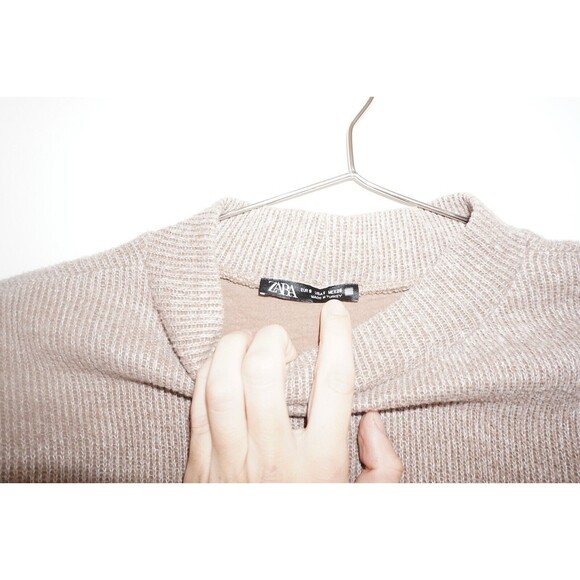 Women’s Zara Mock Neck Balloon Sleeve Neutral Sweater Size Small - Picture 3 of 5